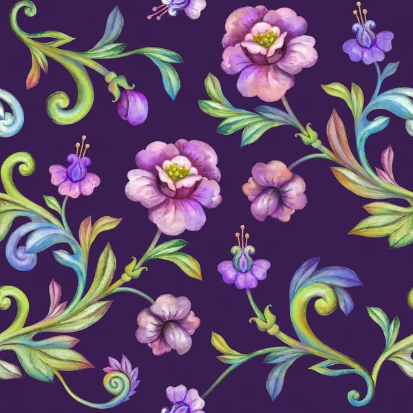 Floral pattern with violet flowers — Stock Photo, Image