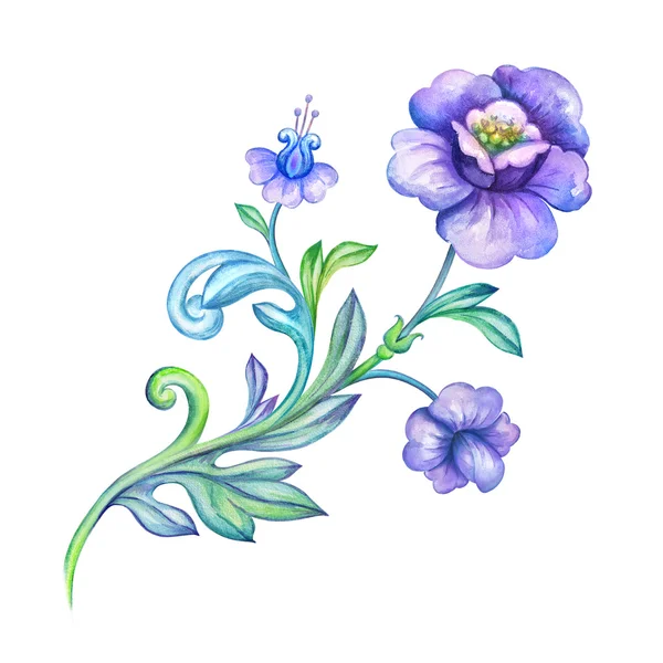 Ακουαρέλα ιώδη λουλούδια — Φωτογραφία Αρχείου
