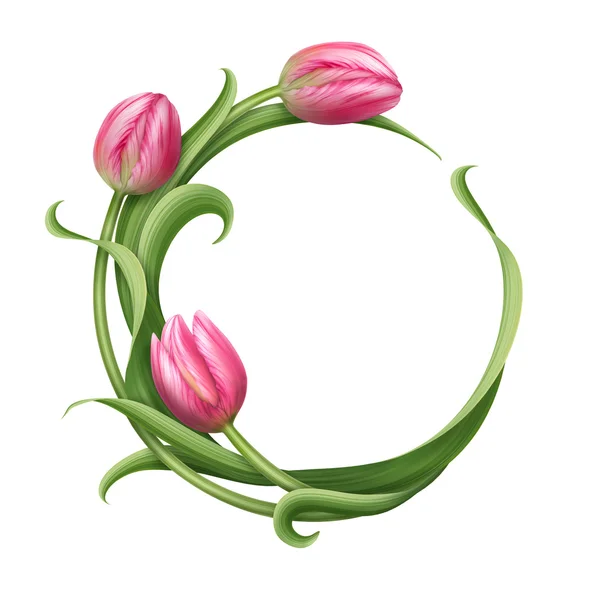 Round banner with flower frame of tulips — Stock Photo, Image