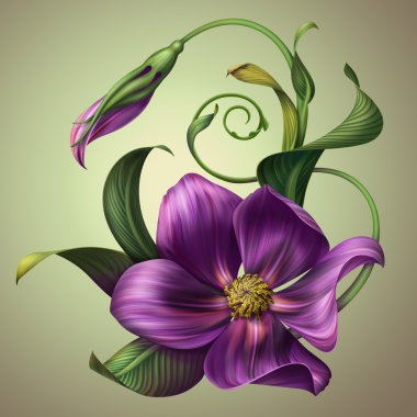Blue flower with green leaves clipart