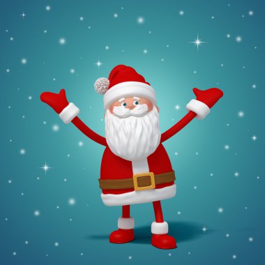 sevimli komik 3d Noel Baba çizgi duran, eller yukarı