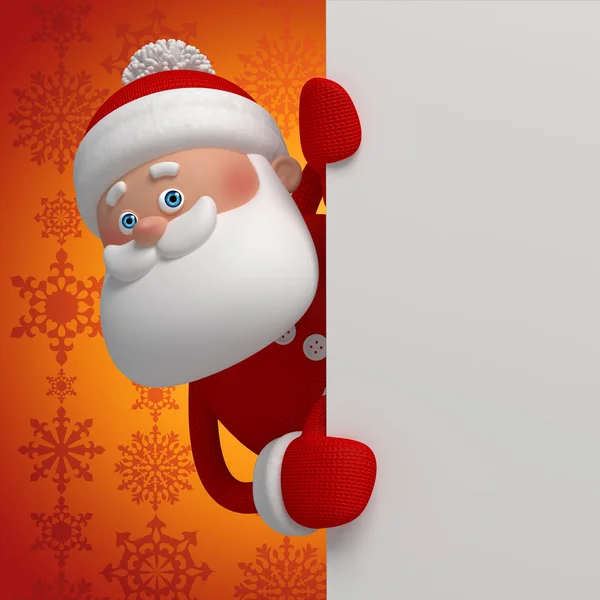 Schattig grappige 3D-santa claus cartoon verschijnen van de hoek — Stockfoto