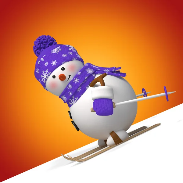 3D vánoční kreslené postavičky, lyžařské sněhulák — Stock fotografie