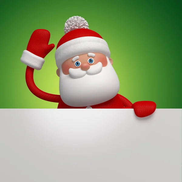 Cute funny Santa Claus, 3d character holding white board — Stock Photo, Image