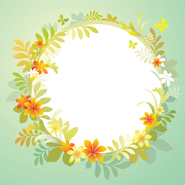 Frame with flowers and green leaves — Stock Vector