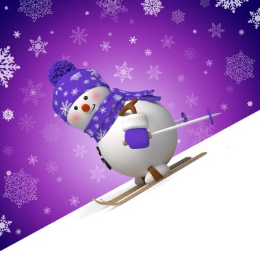 3d skiing snowman, blank Christmas corner clipart