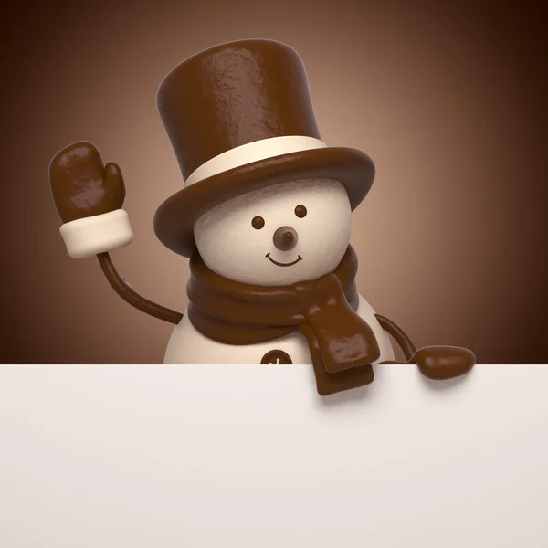 3d сладкий ванильный крем снеговик в шоколадной шляпе — стоковое фото