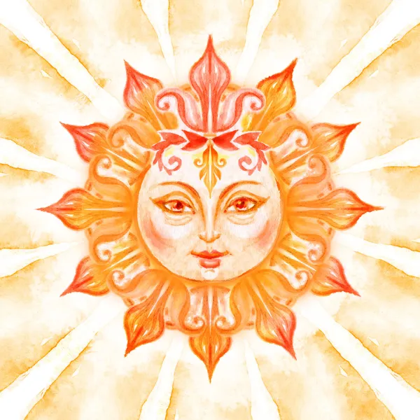 Ornate sun with face