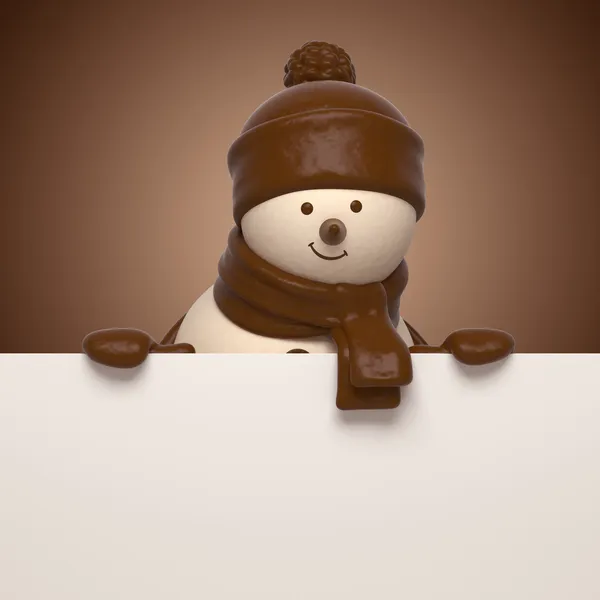3d сладкий ванильный крем снеговик в шоколадной шляпе — стоковое фото