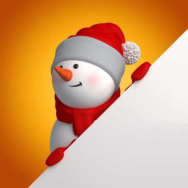3d pupazzo di neve con banner natalizio vuoto — Foto Stock