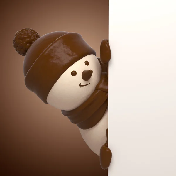 3d doce creme de baunilha boneco de neve em chapéu de chocolate — Fotografia de Stock