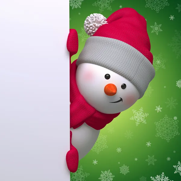 Snowman holding blank page — Stock Photo, Image