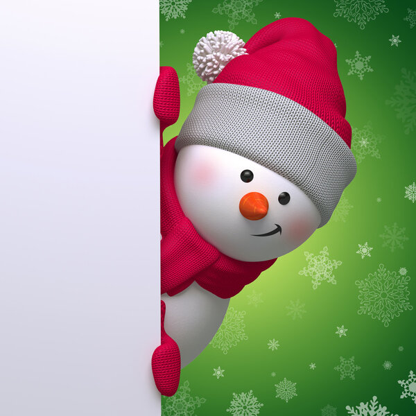 Снеговик держит пустую страницу
