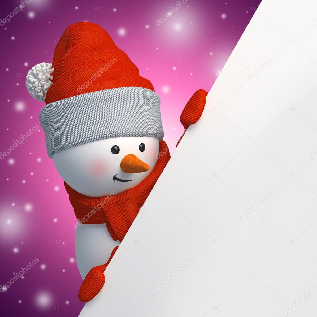3d snowman holding blank board