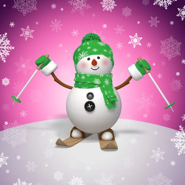 3d skiing snowman — Stock Photo, Image