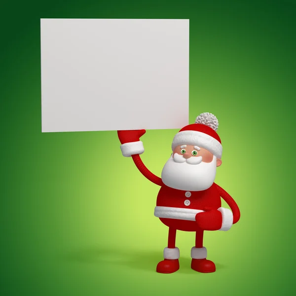 3d 圣诞老人抱着空白板 — 图库照片