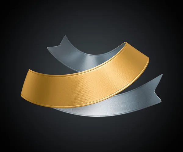 Banner de cinta metálica de plata dorada 3d — Foto de Stock