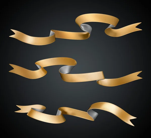 3d golden silver metallic ribbons set — Stock Photo, Image