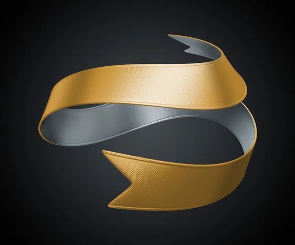 3 d の黄金の銀の金属リボン バナー — ストック写真