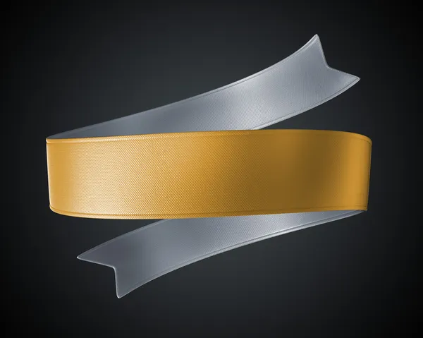 3D złoty metalik srebrny transparent wstążka — Zdjęcie stockowe