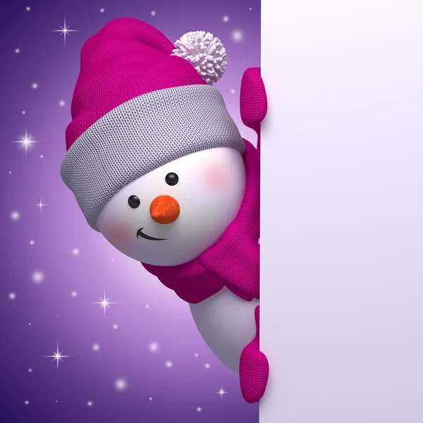 3d snowman holding Christmas banner — Stock Photo, Image