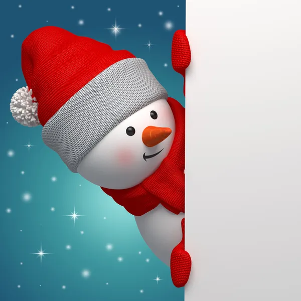 3d muñeco de nieve celebración de la bandera de Navidad — Foto de Stock