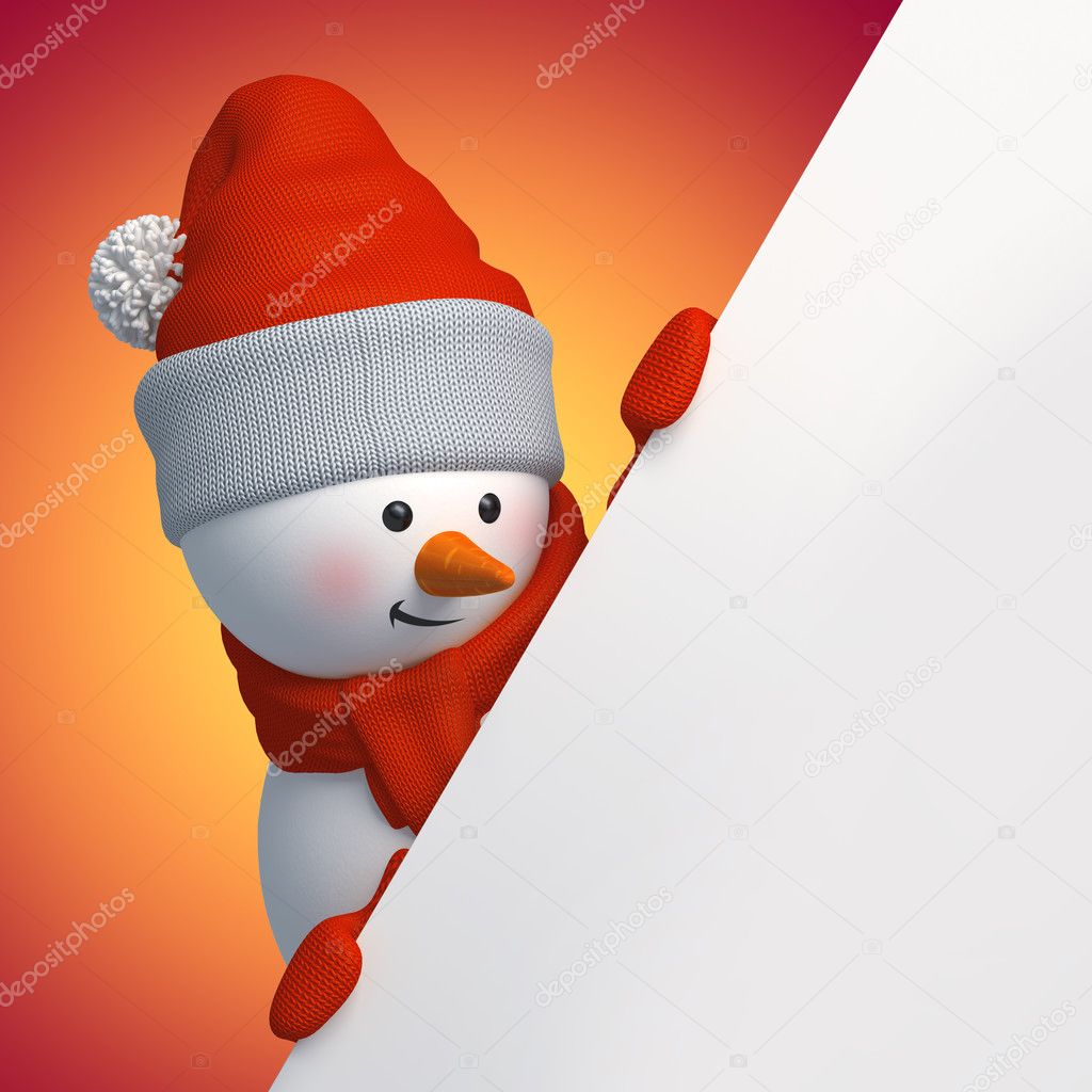 3d snowman holding Christmas banner