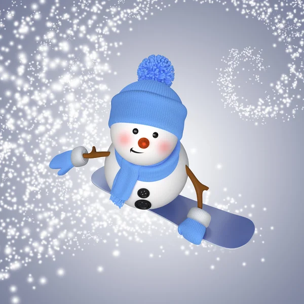 Snowman on snowboard — Stock Photo, Image