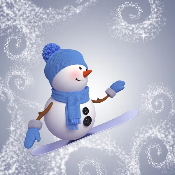 Snowman on snowboard — Stock Photo, Image