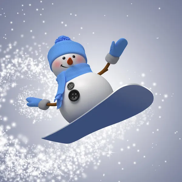 Snowman on snowboard — Stock Photo, Image