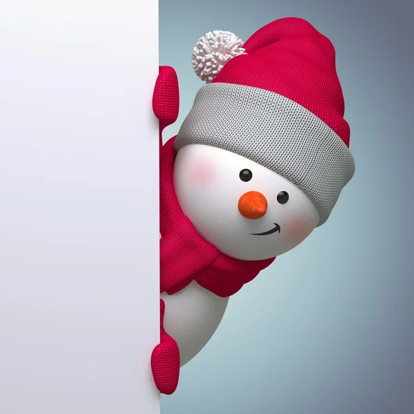 Snowman with blank page — Stock Photo, Image