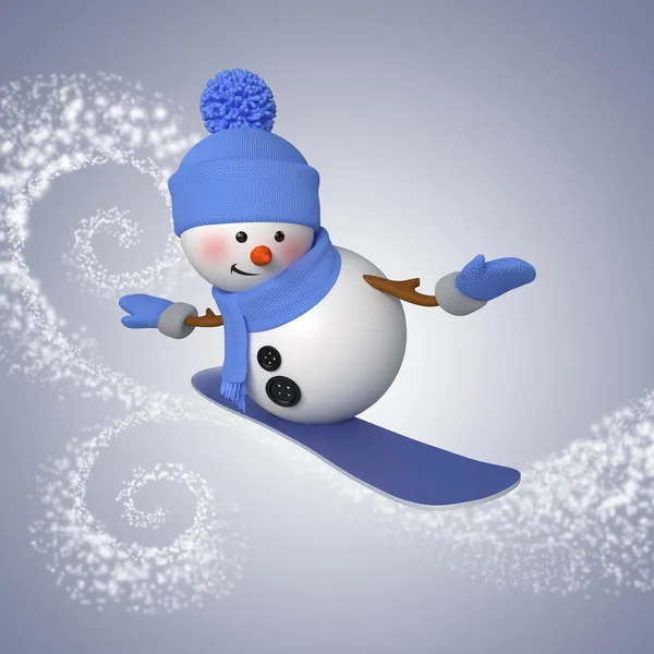 Snowman on snowboard — Stock Photo, Image