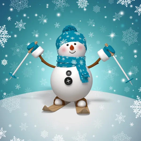3d skiing snowman — Stock Photo, Image