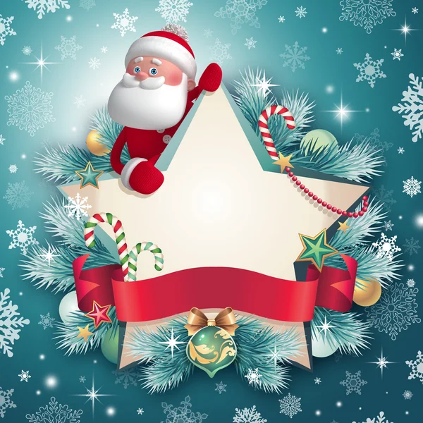 3d santa claus mit weihnachtsstern banner — Stockfoto