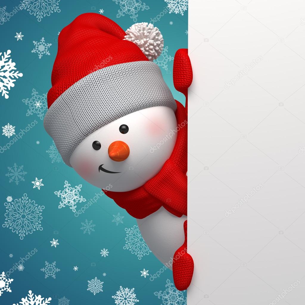 Snowman holding blank page