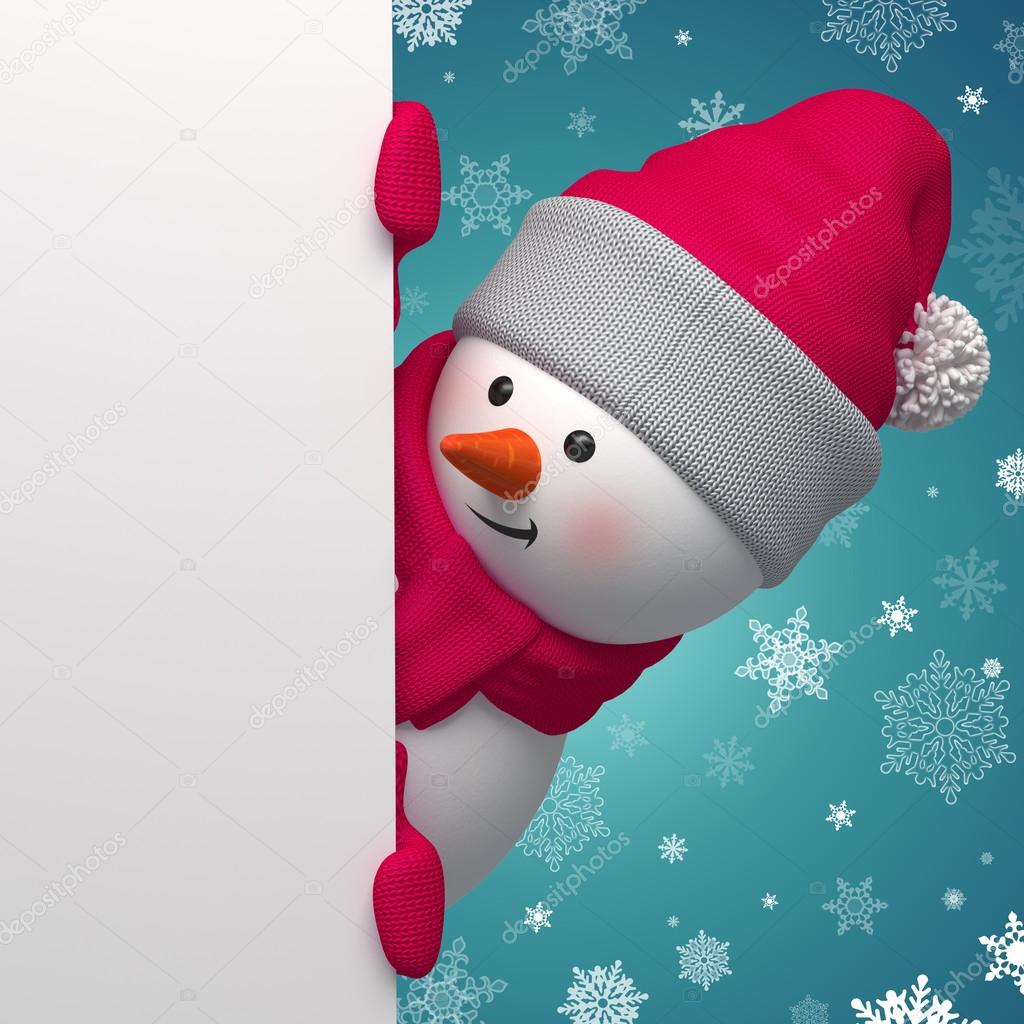 Snowman holding blank page