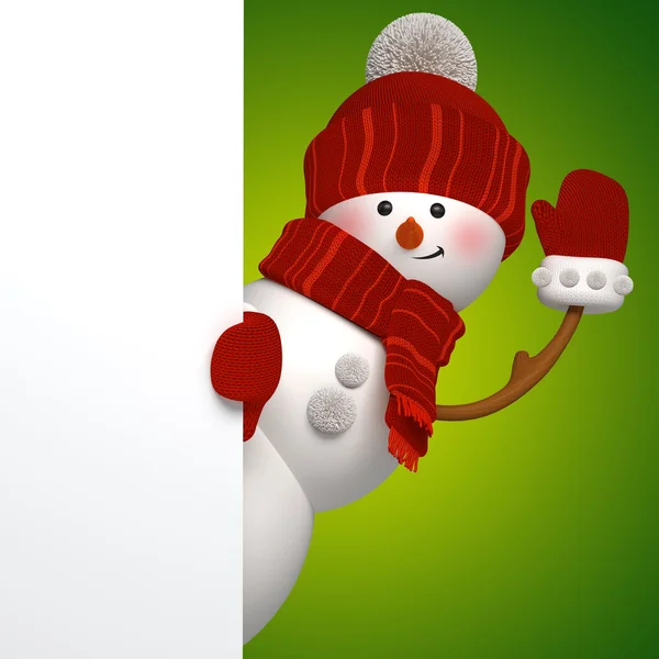 Bannière 3d bonhomme de neige, fond vert — Photo