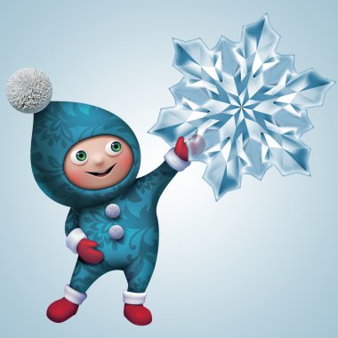 küçük elf karakter holding kar tanesi