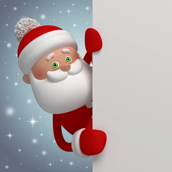 3d santa Claus segurando cartão branco — Fotografia de Stock