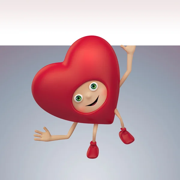 3d cute funny heart cartoon character with blank banner — Stock Photo, Image