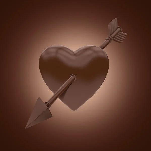 3d cuore di cioccolato trafitto con freccia — Foto Stock