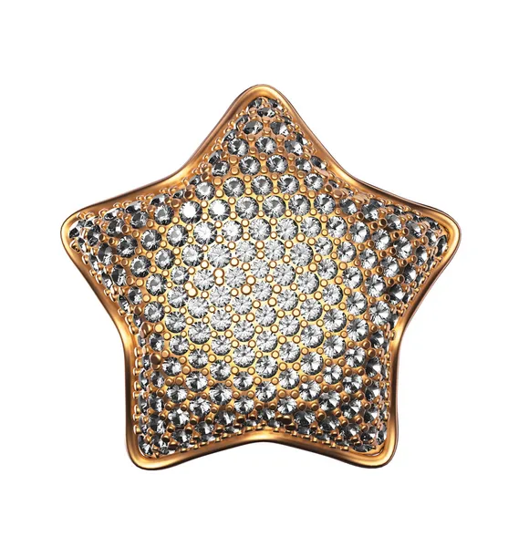 Símbolo de estrela dourada com diamantes, cristais claros, pedras preciosas, jóias — Fotografia de Stock