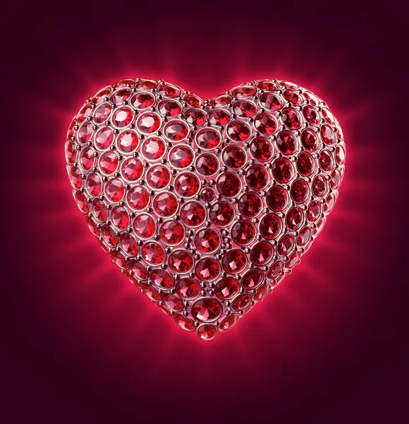 3d sparkling heart with ruby crystals — Stock Photo, Image