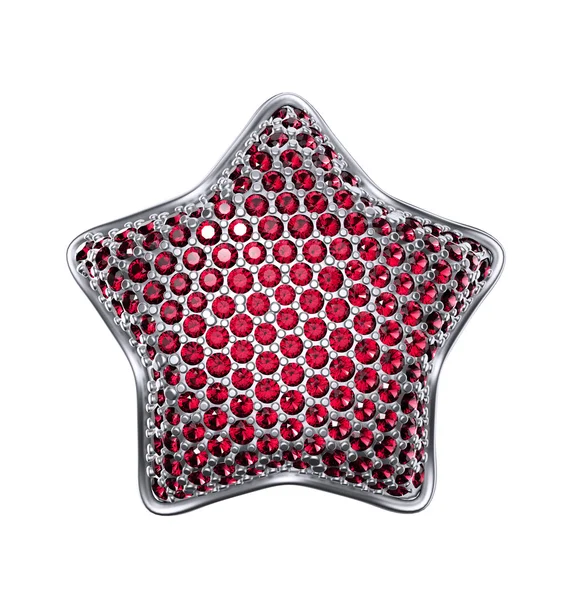 3d silver star with ruby red crystals — Stock Photo, Image