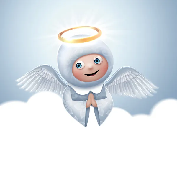 Cute praying angel with golden halo in heaven — Stock Photo, Image