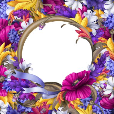 Round floral frame with blank space clipart