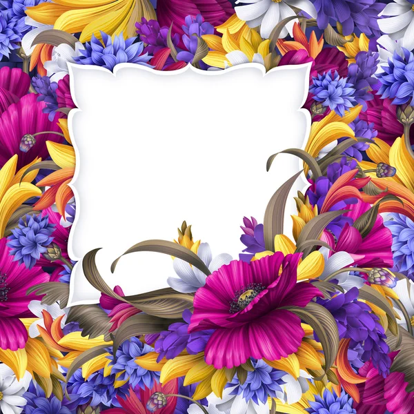 Quadro floral quadrado com espaço em branco — Fotografia de Stock