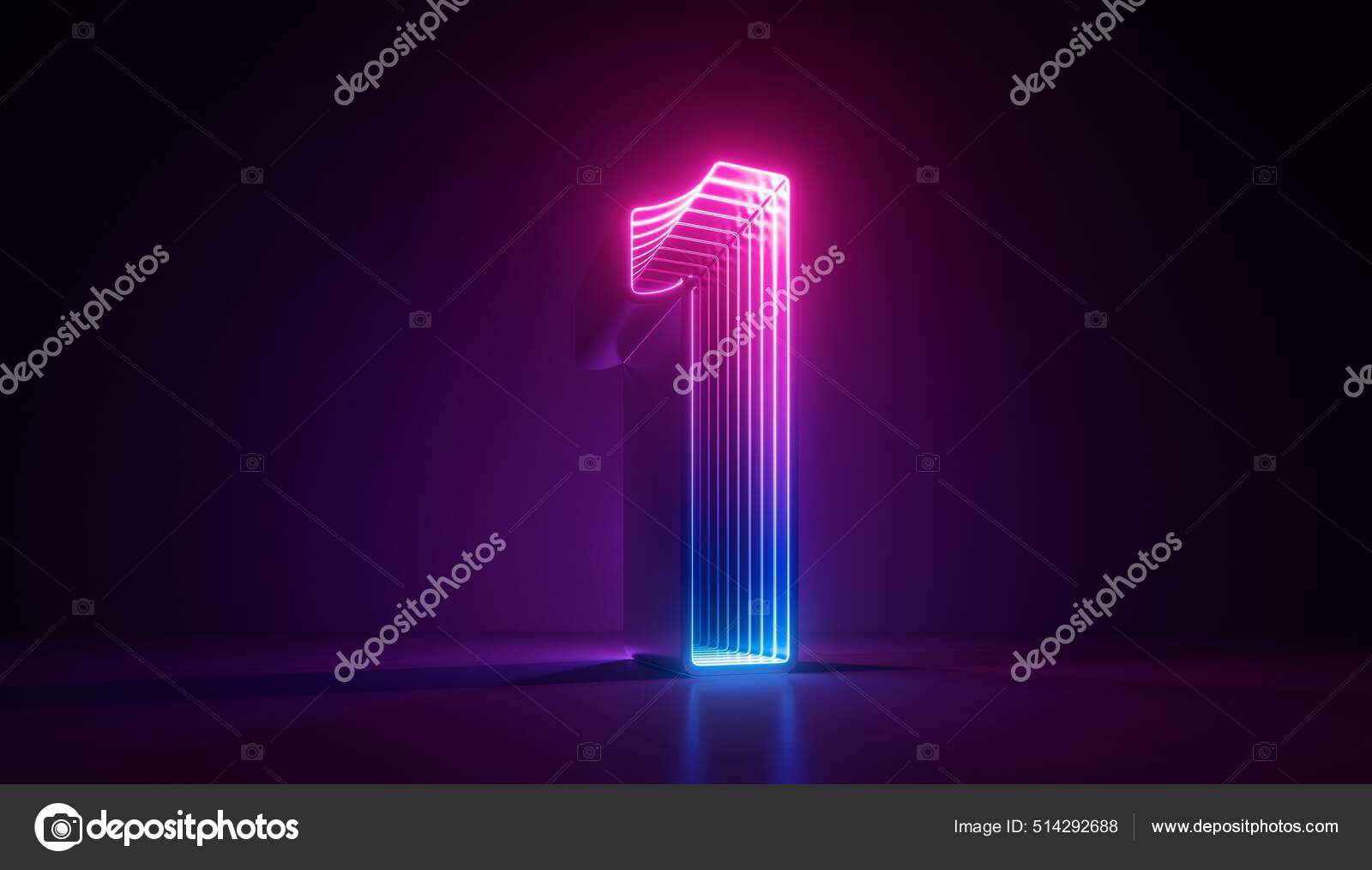 Render Number One Best Digital Symbol Pink Blue Gradient Neon Stock