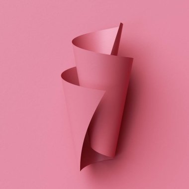 3D görüntüleme, soyut moda pembe arkaplan ve kaydırılmış kağıt kurdele.