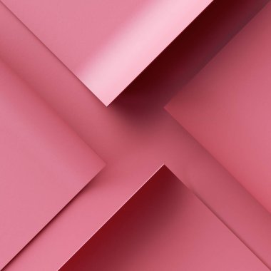 3 boyutlu görüntüleme. Pembe kağıt parçalarıyla soyut geometrik arkaplan